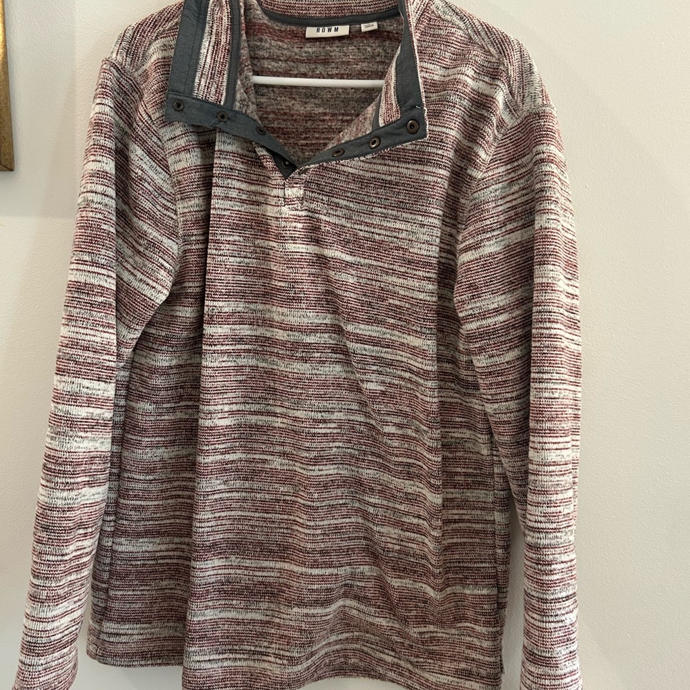 Rowm 1/4 Snap Pullover Men’s Large Red Gray Casual Sweater Casual Office Outdoor